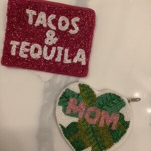 ✨ Set of 2 Beaded Coin Purses — “Tacos & Tequila” + “Mom” ✨